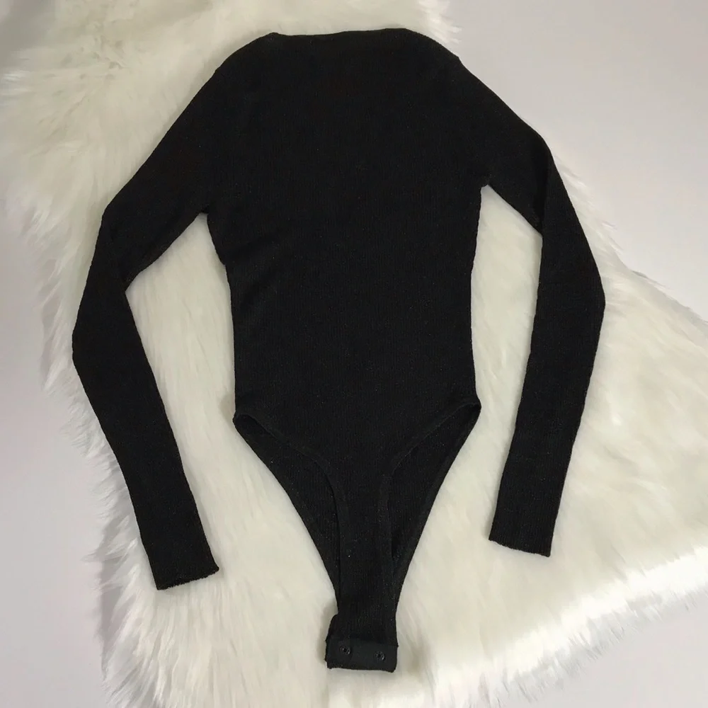 β¨HPβ¨ VS Plunge Ribbed Shimmer Bodysuit Teddy XS Black - Picture 5 of 10